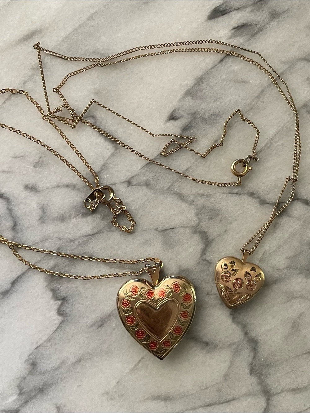 Vintage Pair 14KGF Heart Locket Necklaces - Princess Pride Creations